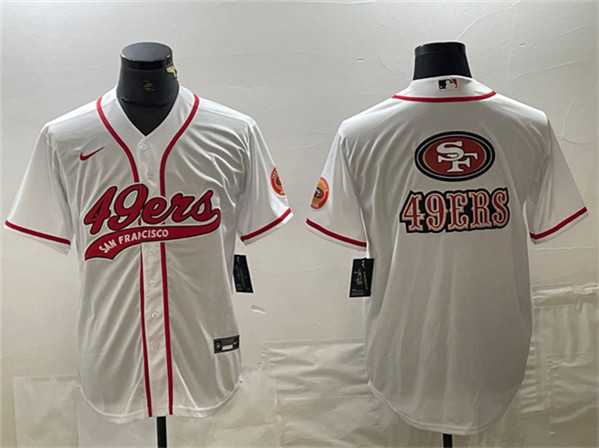 Men%27s San Francisco 49ers White Team Big Logo With Patch Cool Base Stitched Baseball Jersey